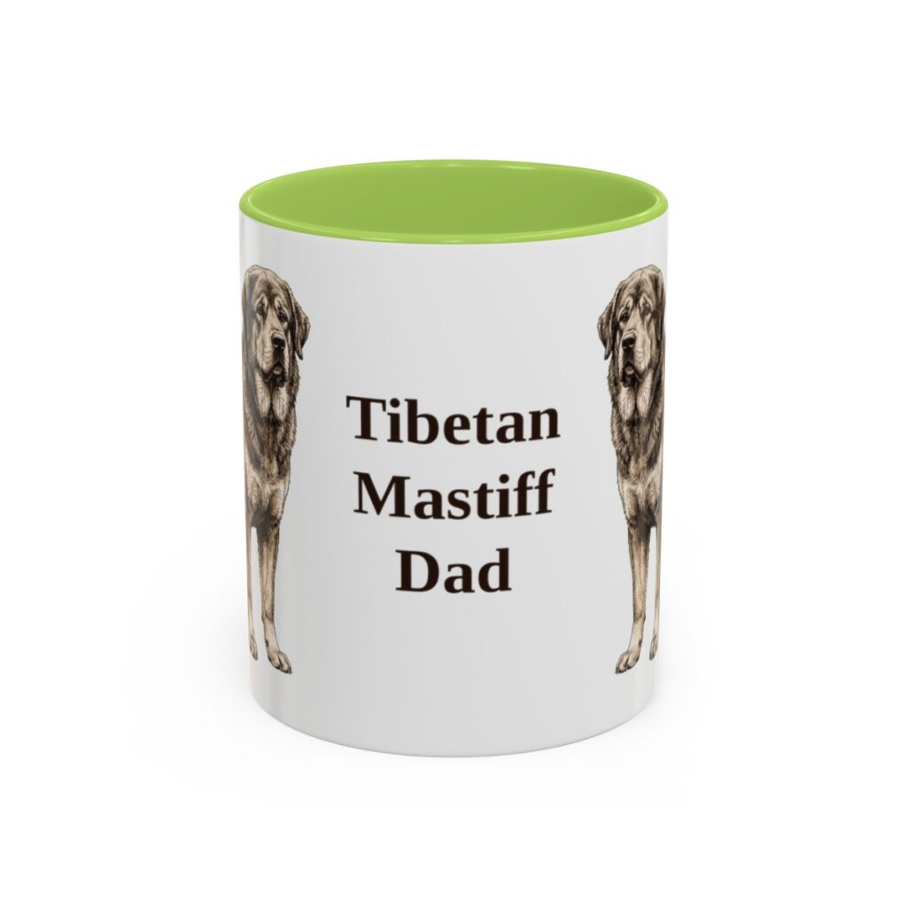 11oz-tibetan-mastiff-mug-dad-light-green 11oz Tibetan Mastiff Dog Dad Mug, Light Green, front view