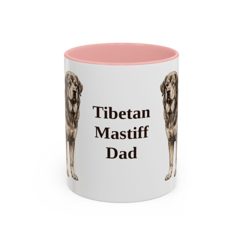 11oz-tibetan-mastiff-mug-dad-pink 11oz Tibetan Mastiff Dog Dad Mug, Pink, front view