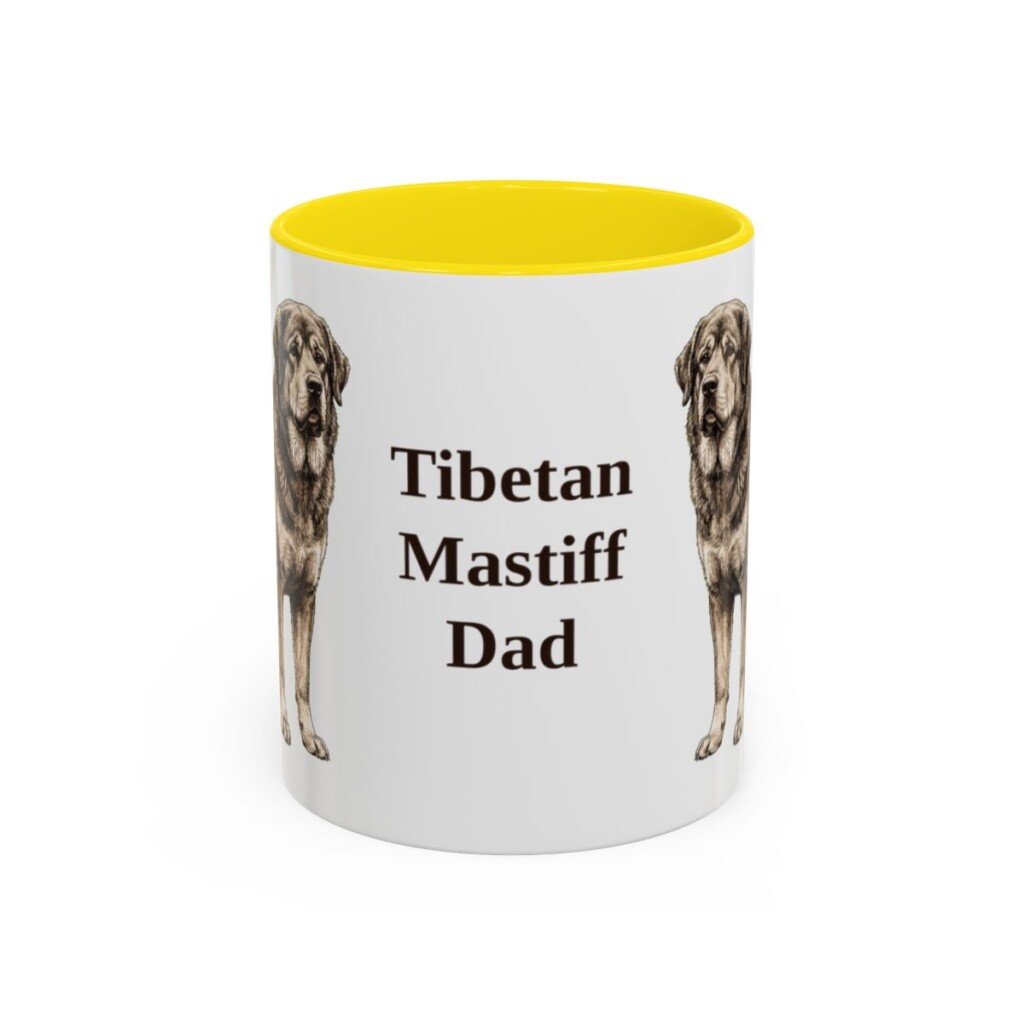11oz-tibetan-mastiff-mug-dad-yellow 11oz Tibetan Mastiff Dog Dad Mug, Yellow, front view