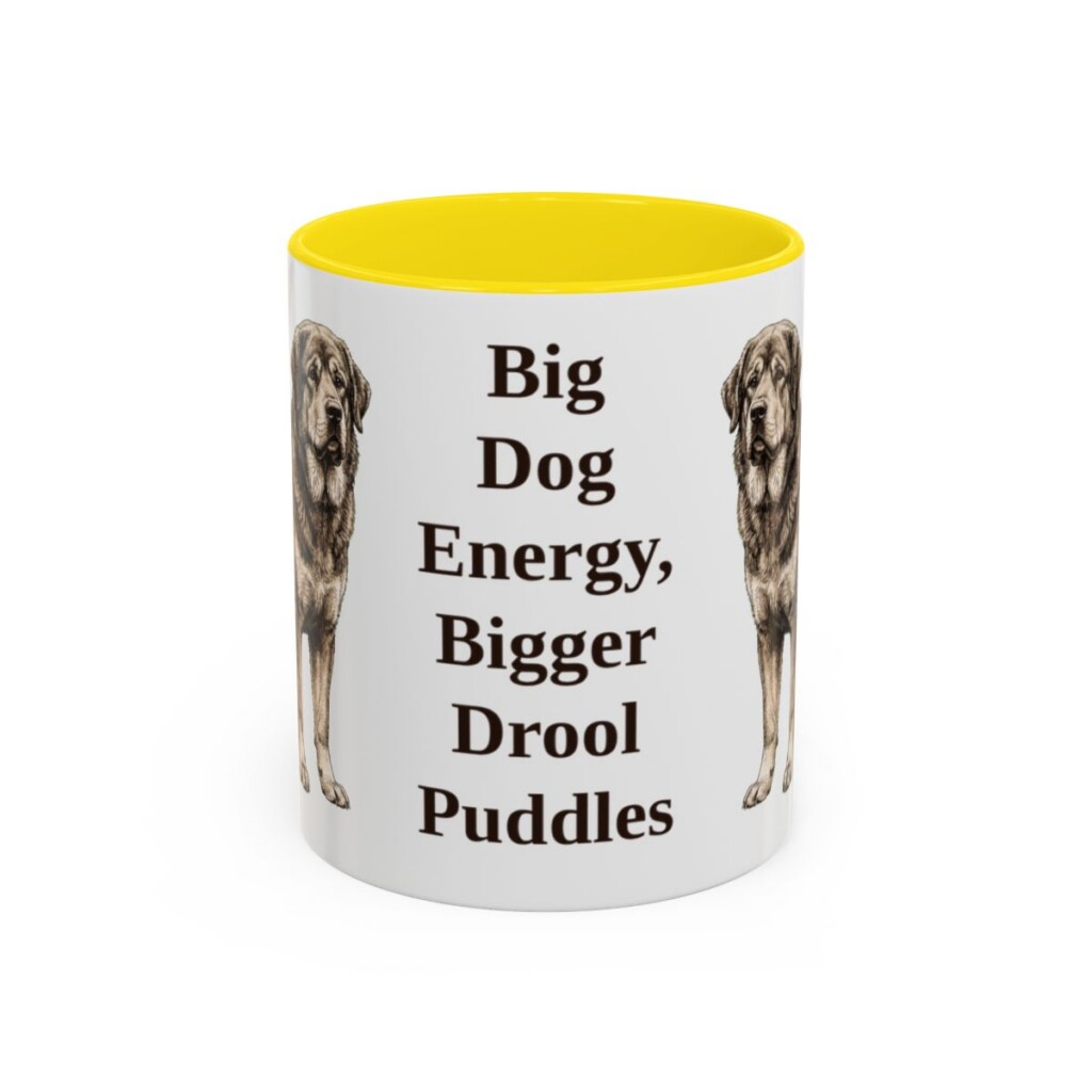 11oz-tibetan-mastiff-mug-humor-yellow 11oz Funny Tibetan Mastiff Mug, Yellow, front view