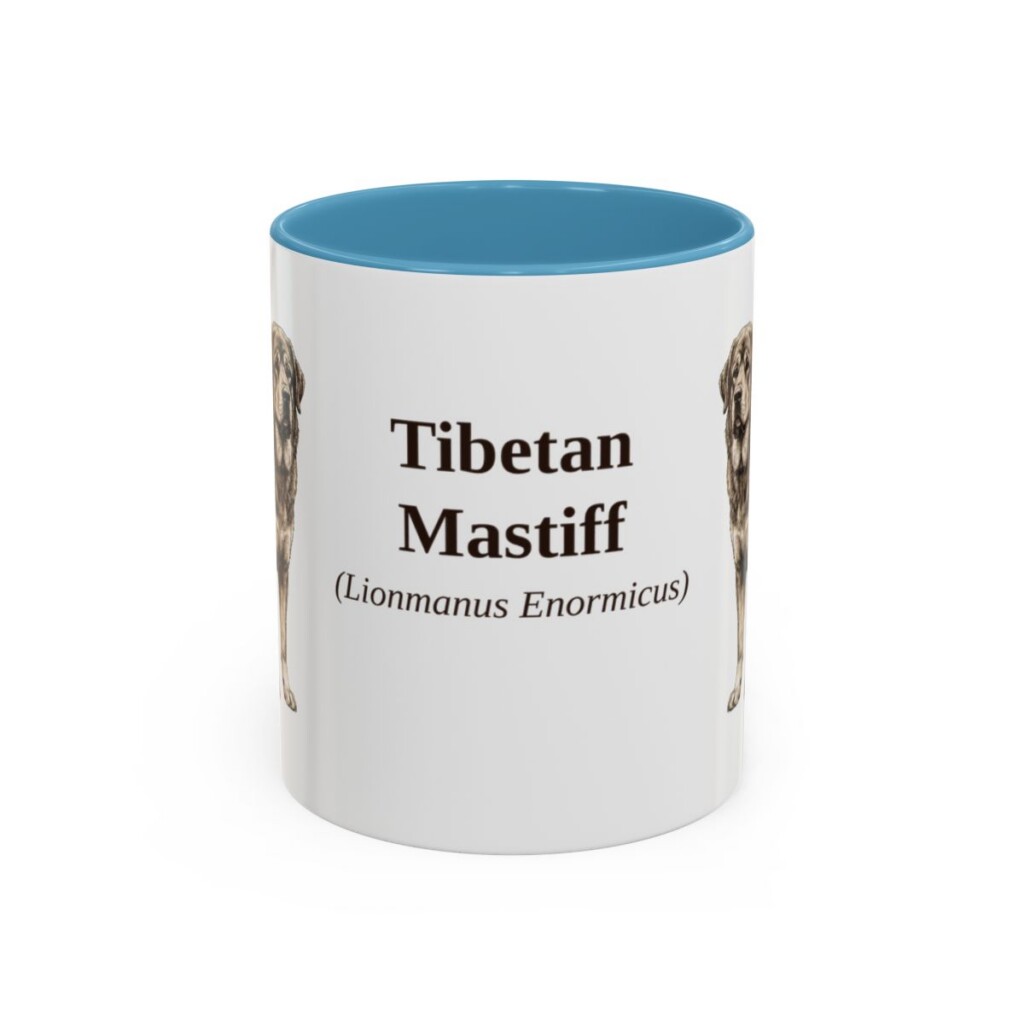 11oz-tibetan-mastiff-mug-latin-light-blue 11oz Tibetan Mastiff Latin Mug, Light Blue, front view