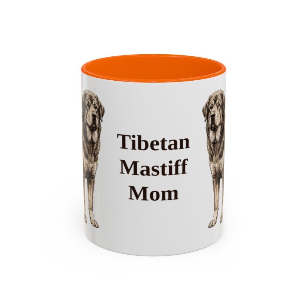 11oz Tibetan Mastiff Dog Mom Mug, Orange, front view
