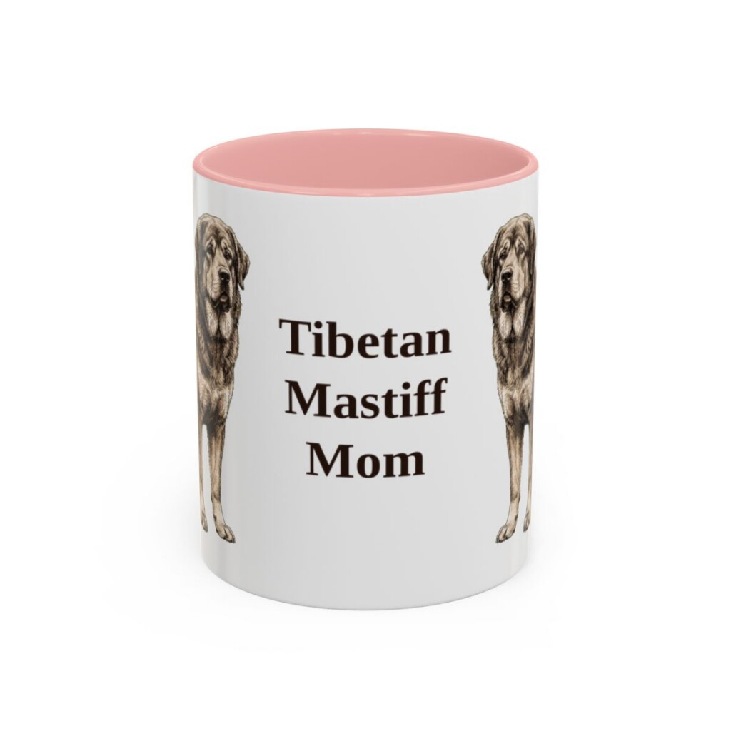 11oz Tibetan Mastiff Dog Mom Mug, Pink, front view