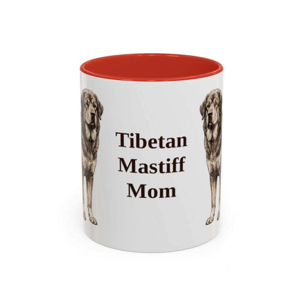 11oz Tibetan Mastiff Dog Mom Mug, Red, front view