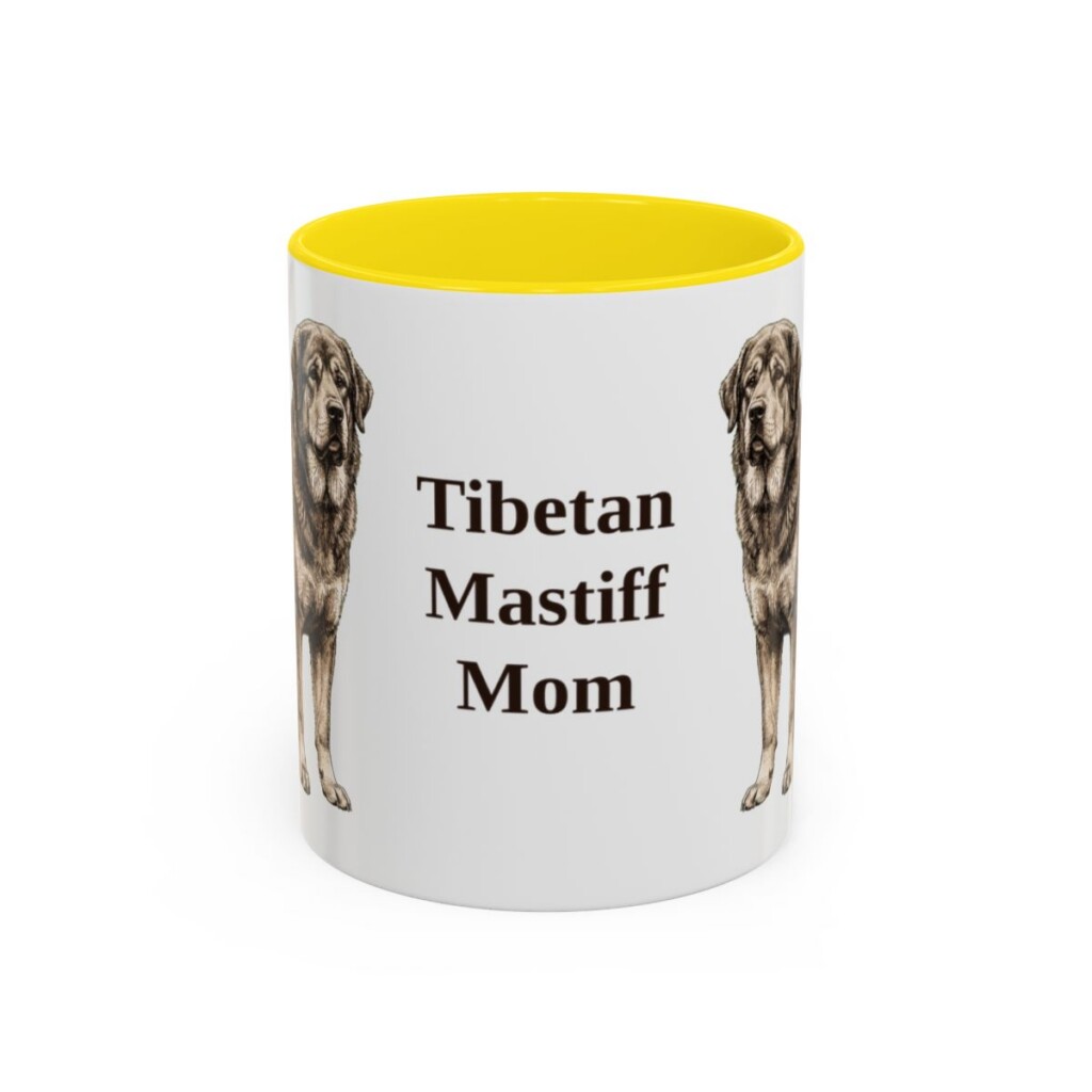11oz Tibetan Mastiff Dog Mom Mug, Yellow, front view