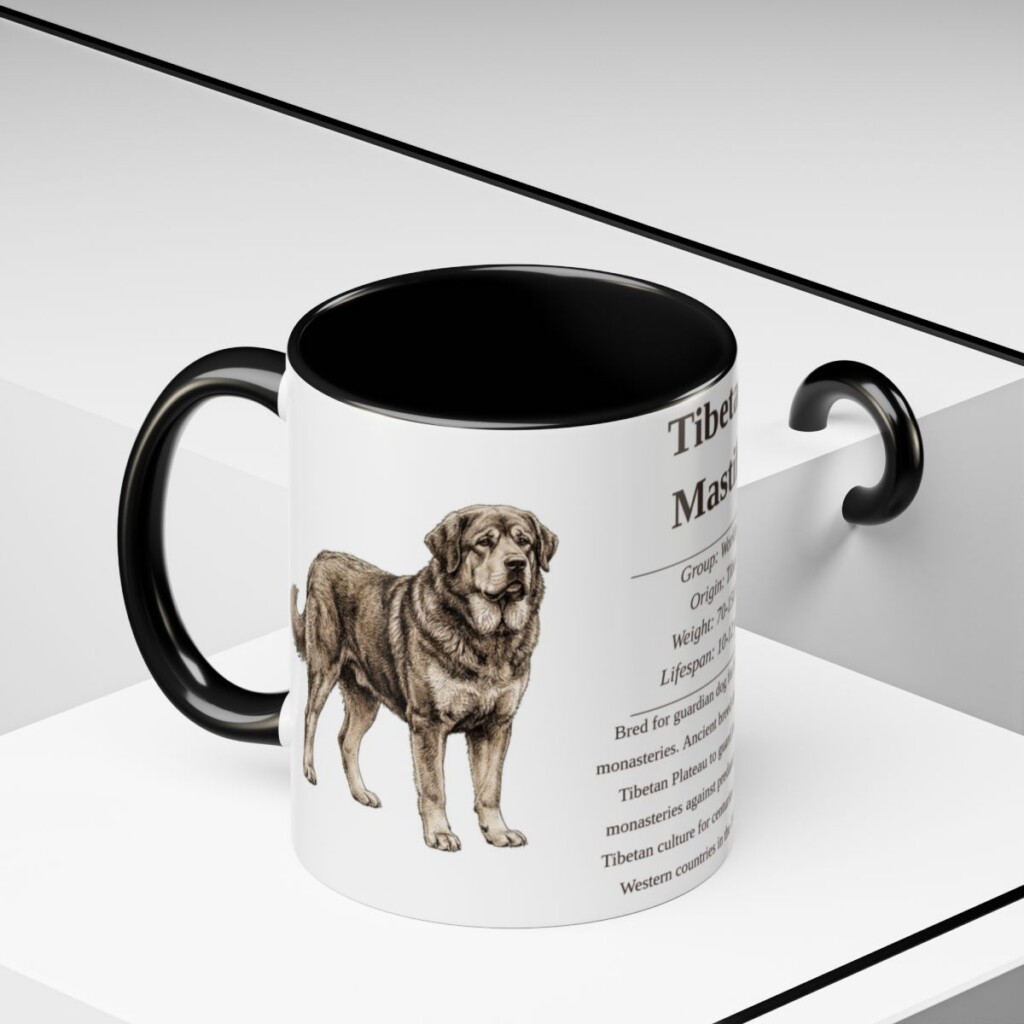 11oz Tibetan Mastiff Mug, Black, lifestyle photo