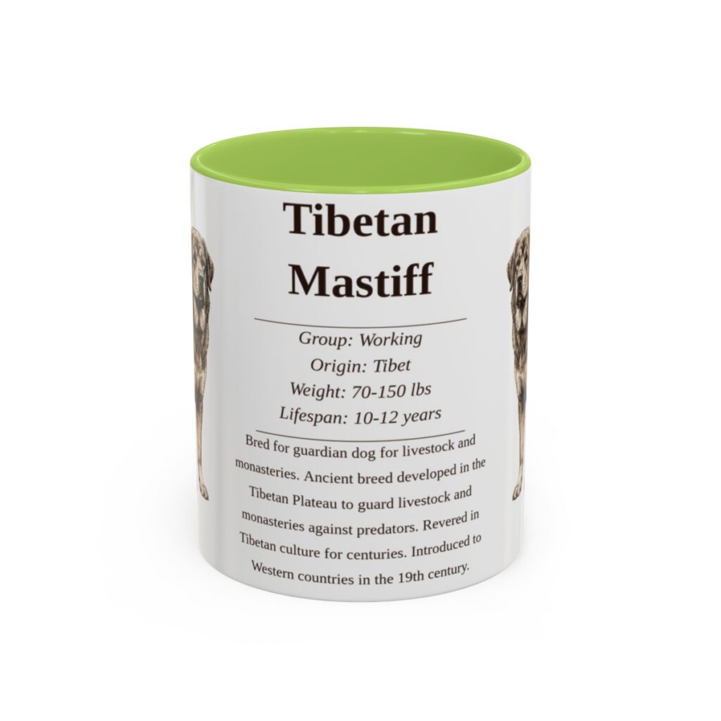 11oz Tibetan Mastiff Mug, Light Green, front view