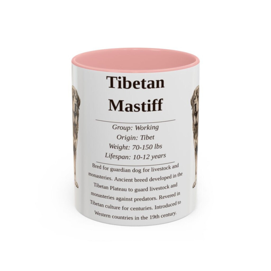 11oz Tibetan Mastiff Mug, Pink, front view