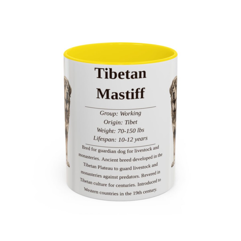 11oz Tibetan Mastiff Mug, Yellow, front view