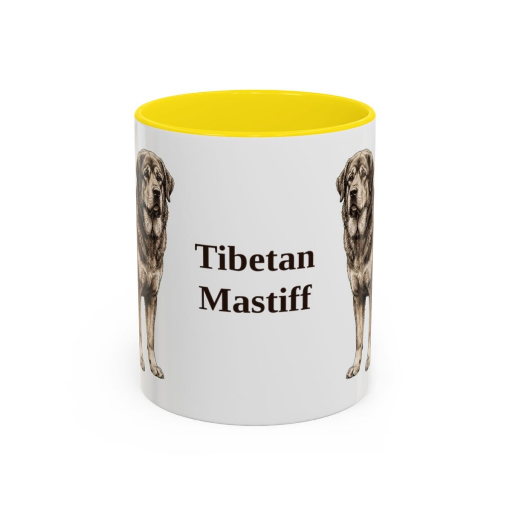 11oz Tibetan Mastiff Mug, Yellow, front view