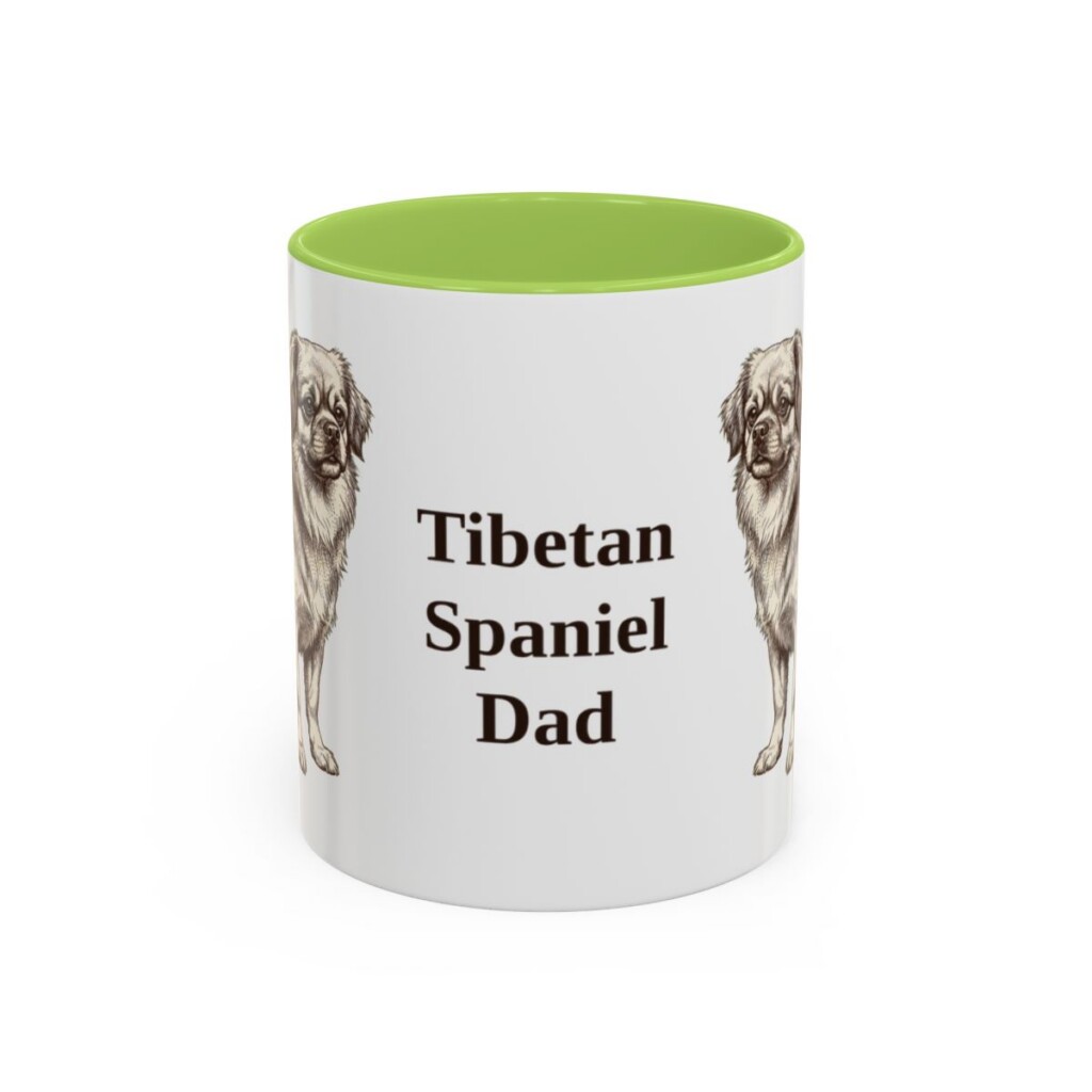 11oz Tibetan Spaniel Dog Dad Mug, Light Green, front view