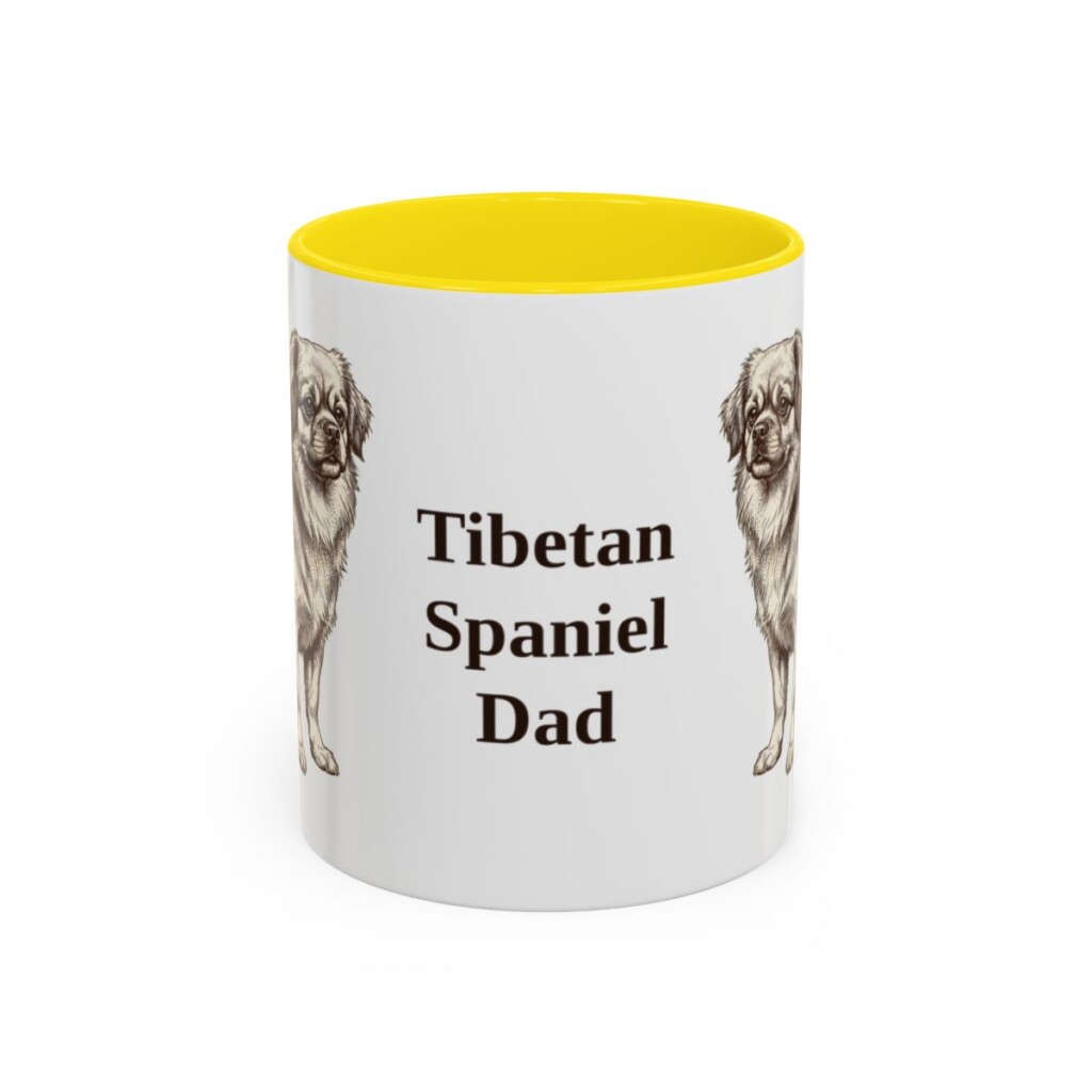 11oz Tibetan Spaniel Dog Dad Mug, Yellow, front view