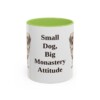 11oz Funny Tibetan Spaniel Mug, Light Green, front view