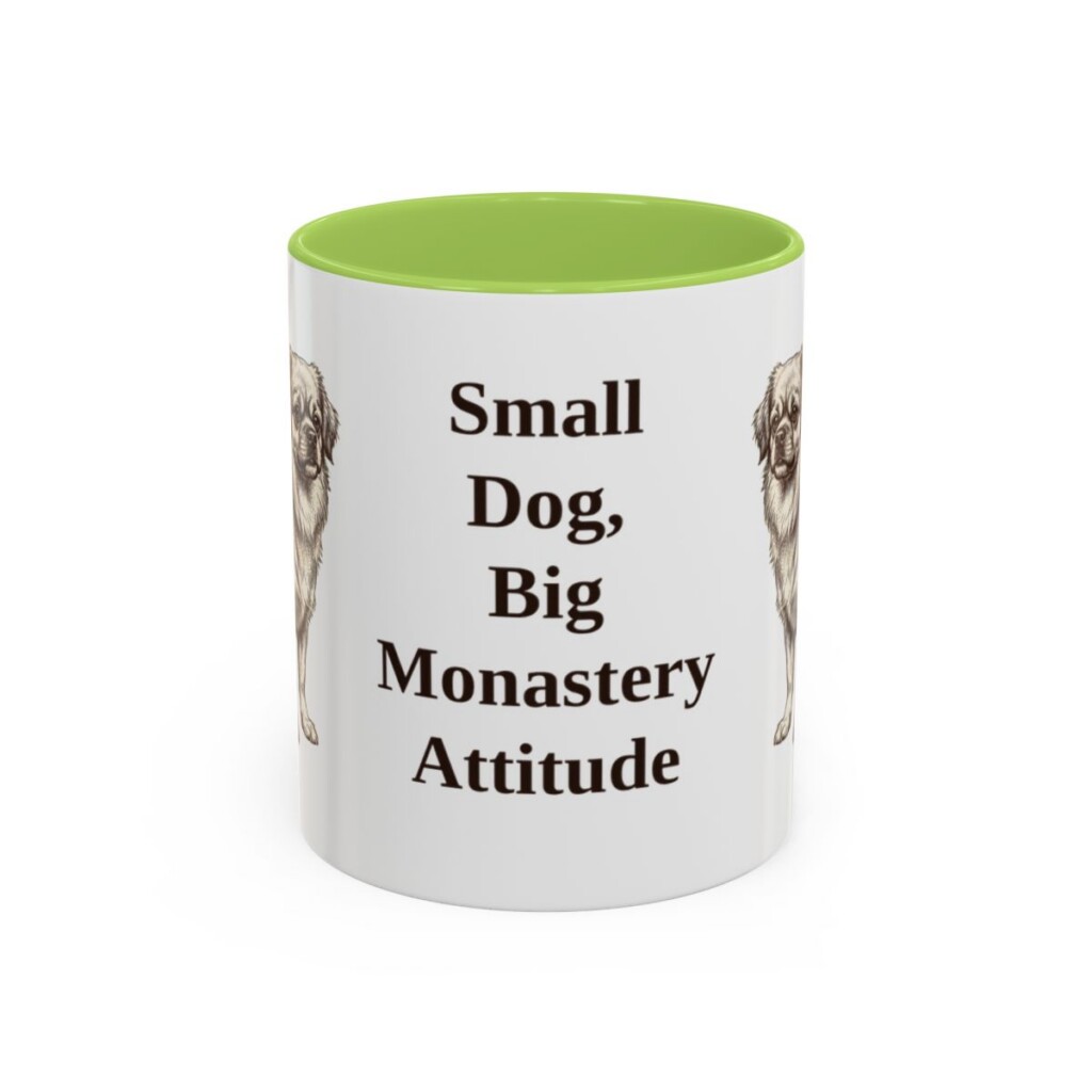 11oz Funny Tibetan Spaniel Mug, Light Green, front view