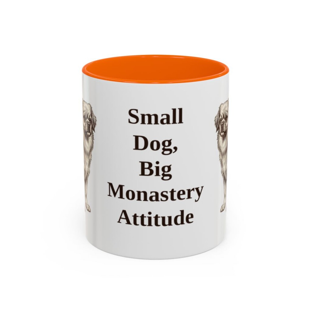 11oz Funny Tibetan Spaniel Mug, Orange, front view