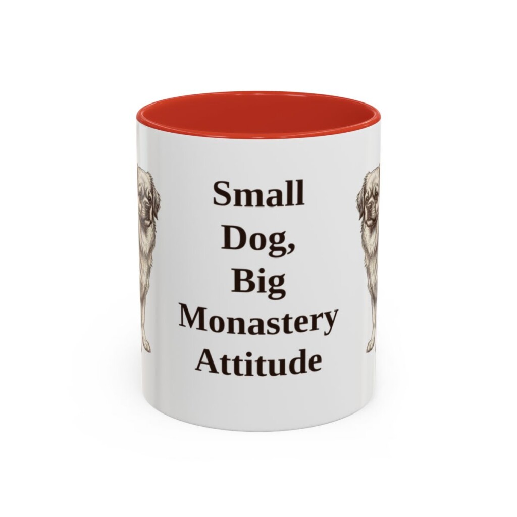 11oz Funny Tibetan Spaniel Mug, Red, front view