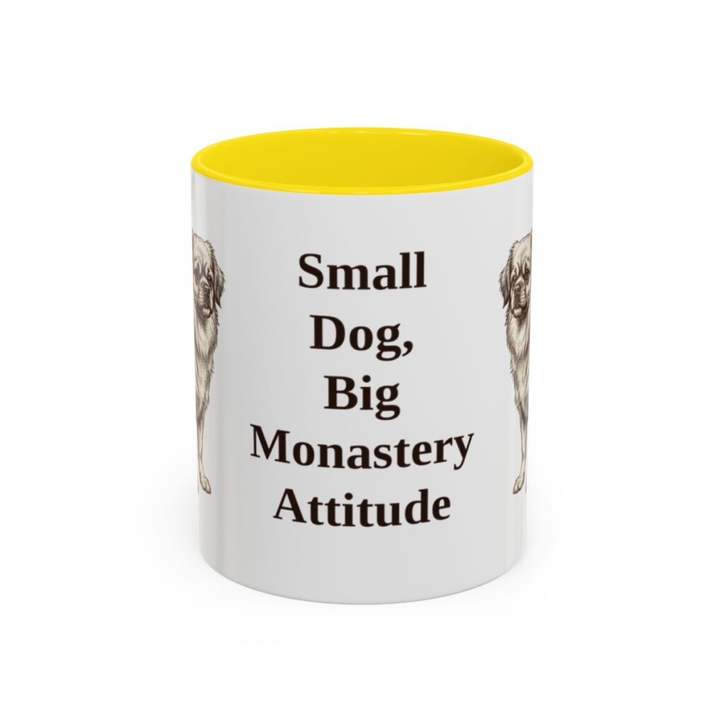 11oz Funny Tibetan Spaniel Mug, Yellow, front view