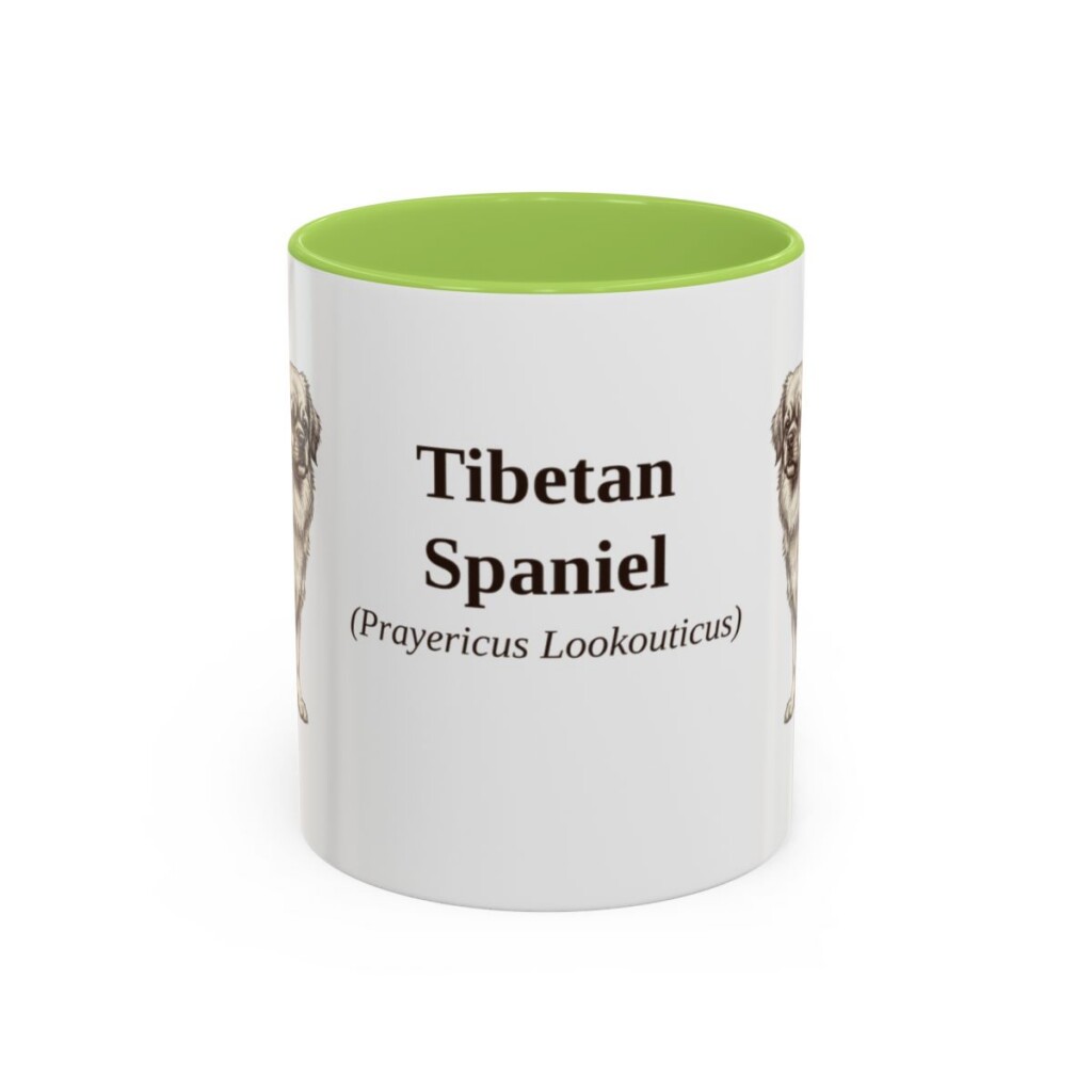 11oz Tibetan Spaniel Latin Mug, Light Green, front view