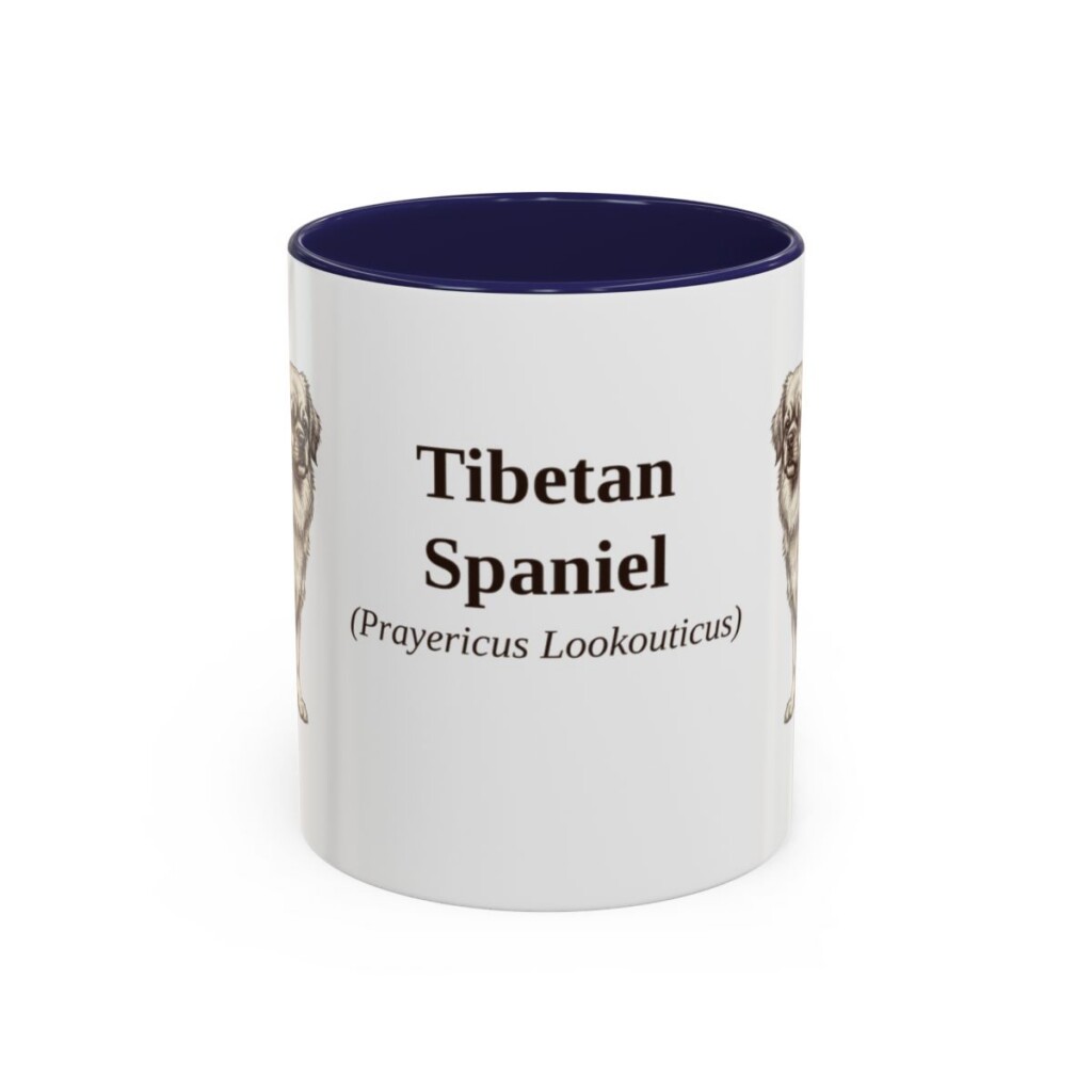 11oz Tibetan Spaniel Latin Mug, Navy, front view