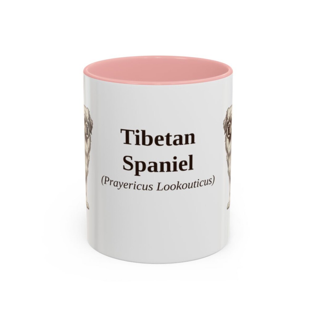 11oz Tibetan Spaniel Latin Mug, Pink, front view