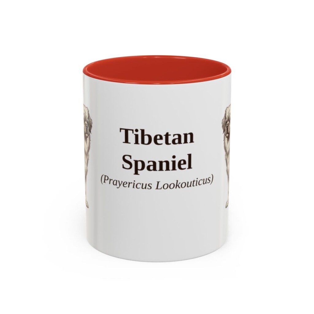 11oz Tibetan Spaniel Latin Mug, Red, front view