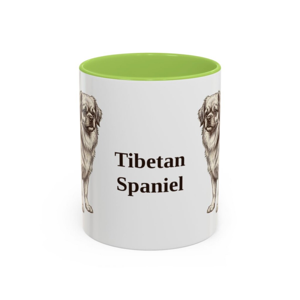 11oz Tibetan Spaniel Mug, Light Green, front view