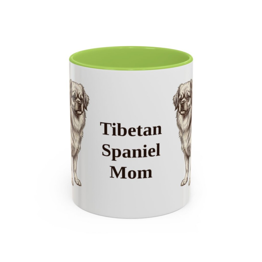 11oz Tibetan Spaniel Dog Mom Mug, Light Green, front view