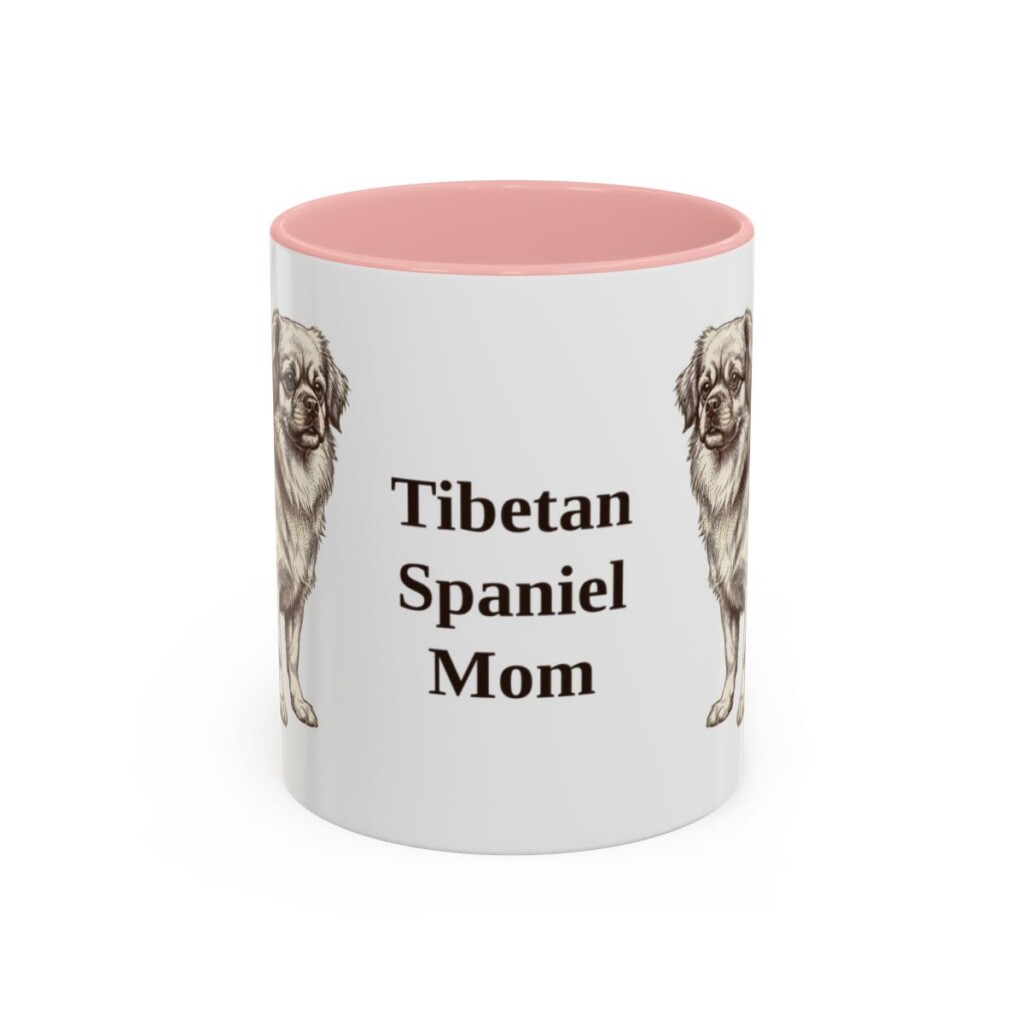 11oz Tibetan Spaniel Dog Mom Mug, Pink, front view