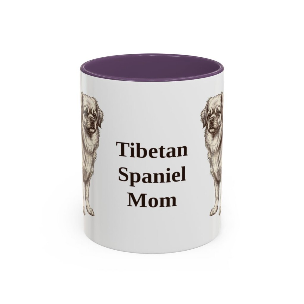 11oz Tibetan Spaniel Dog Mom Mug, Purple, front view