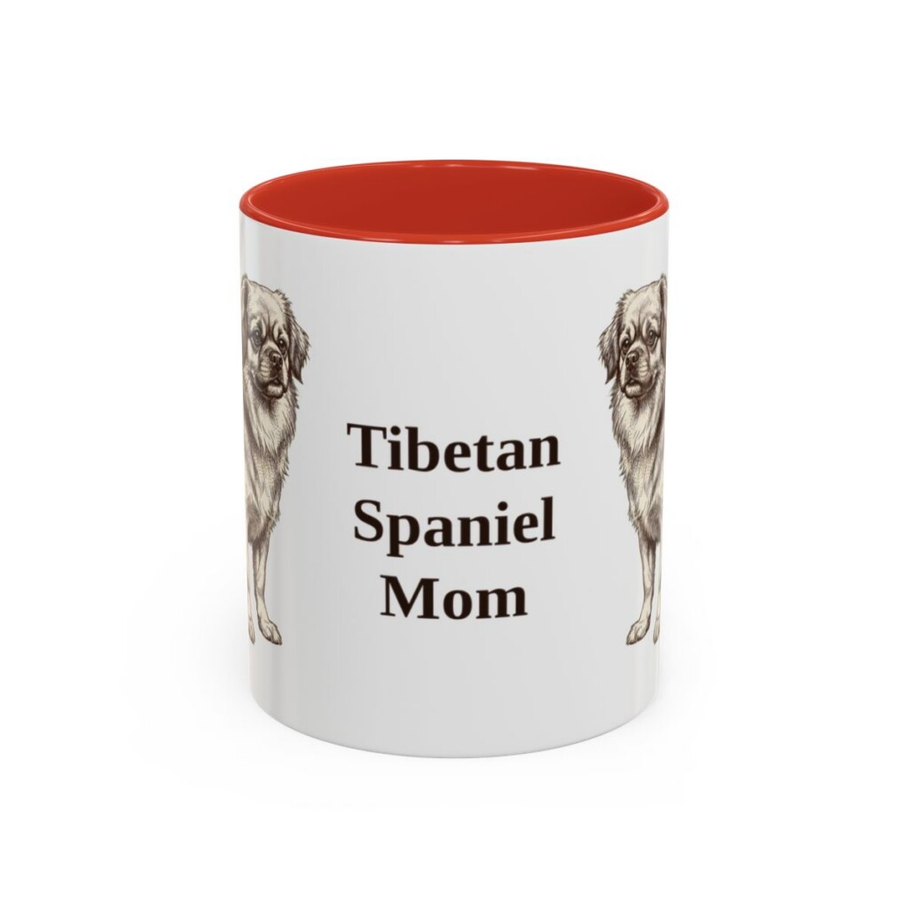 11oz Tibetan Spaniel Dog Mom Mug, Red, front view