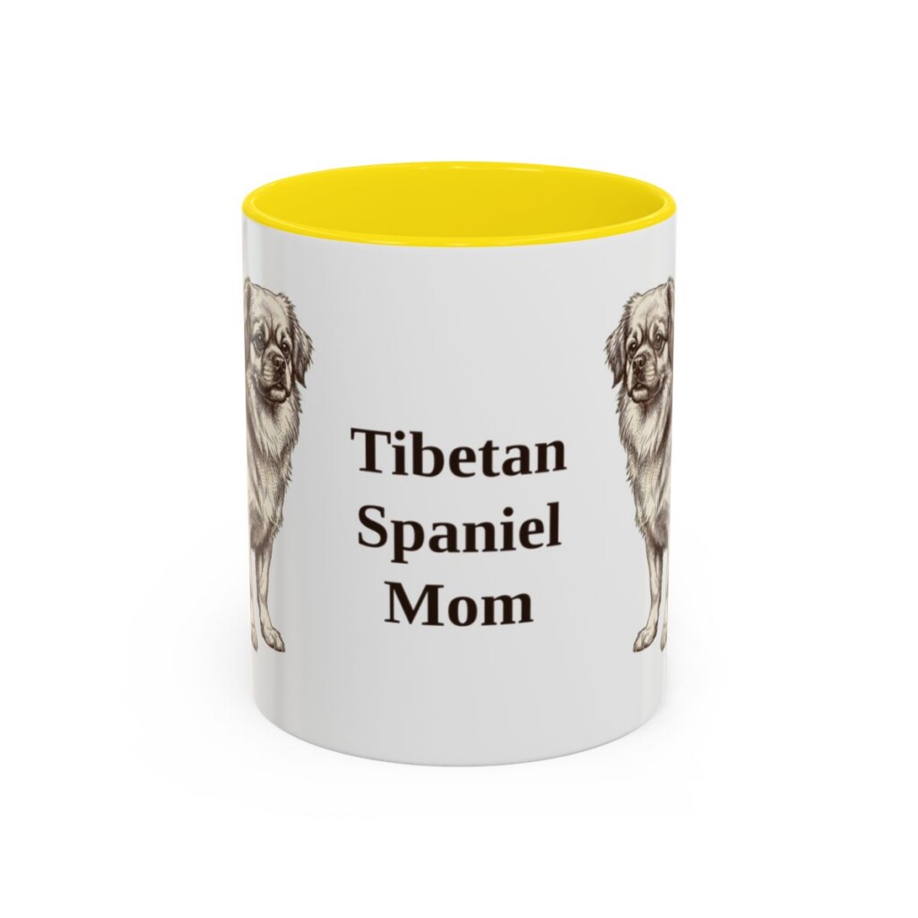 11oz Tibetan Spaniel Dog Mom Mug, Yellow, front view
