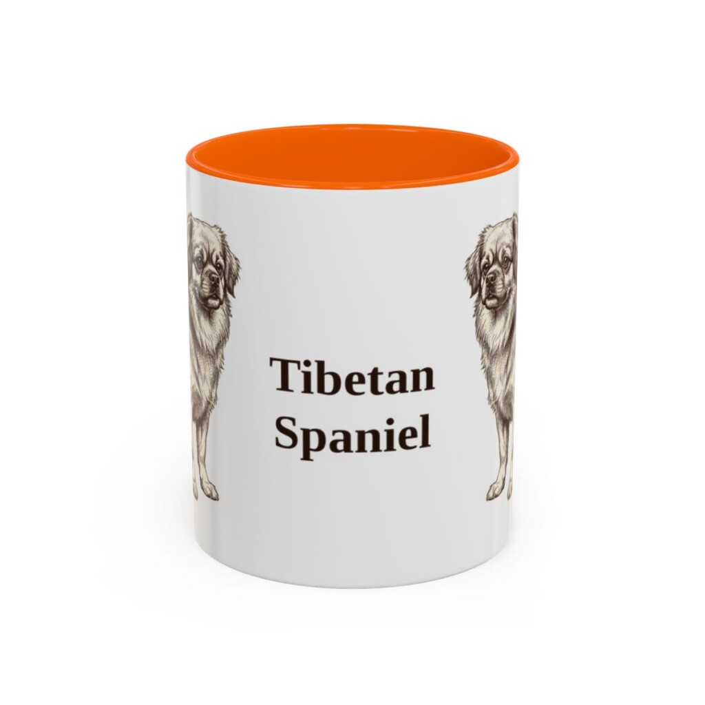 11oz Tibetan Spaniel Mug, Orange, front view