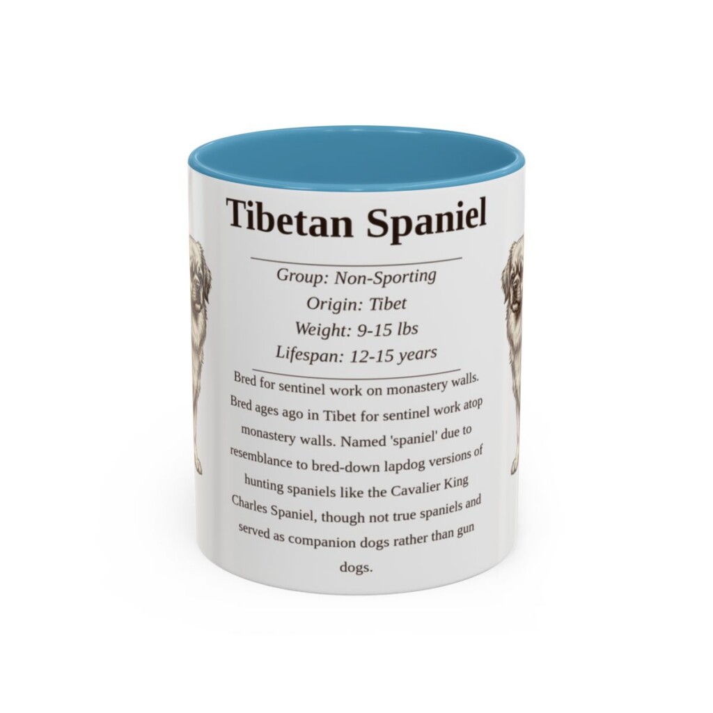 11oz Tibetan Spaniel Mug, Light Blue, front view