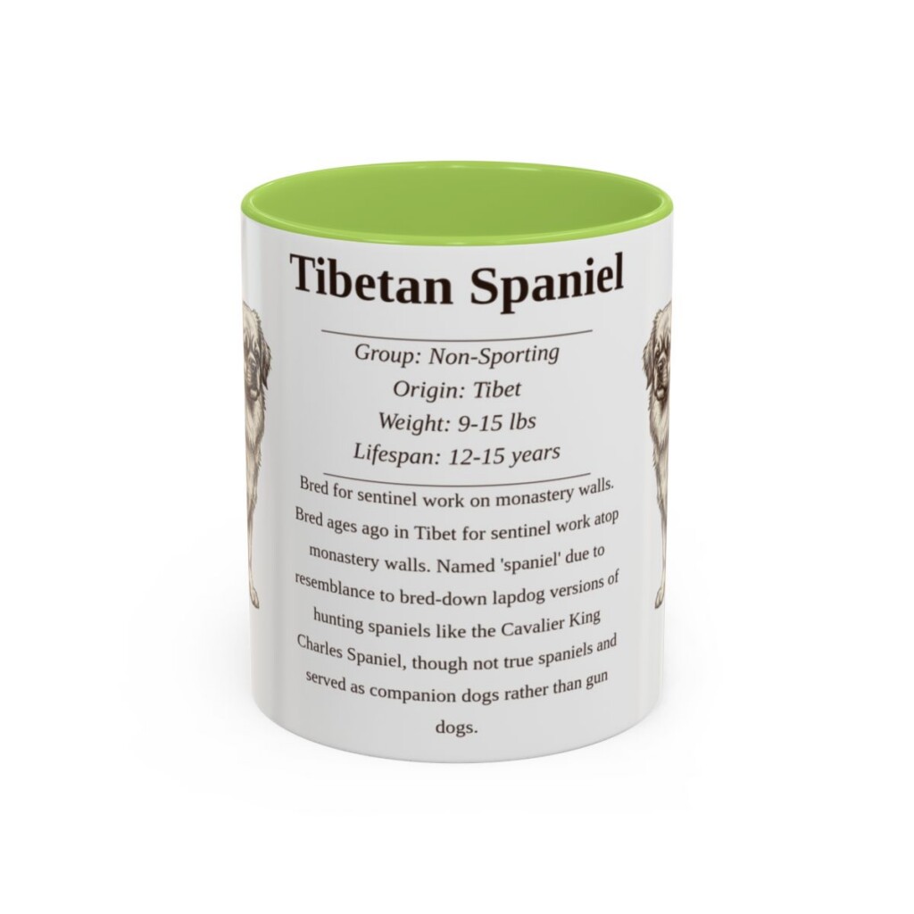 11oz Tibetan Spaniel Mug, Light Green, front view