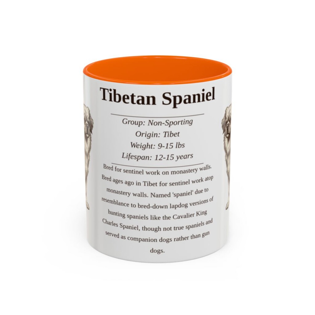 11oz Tibetan Spaniel Mug, Orange, front view