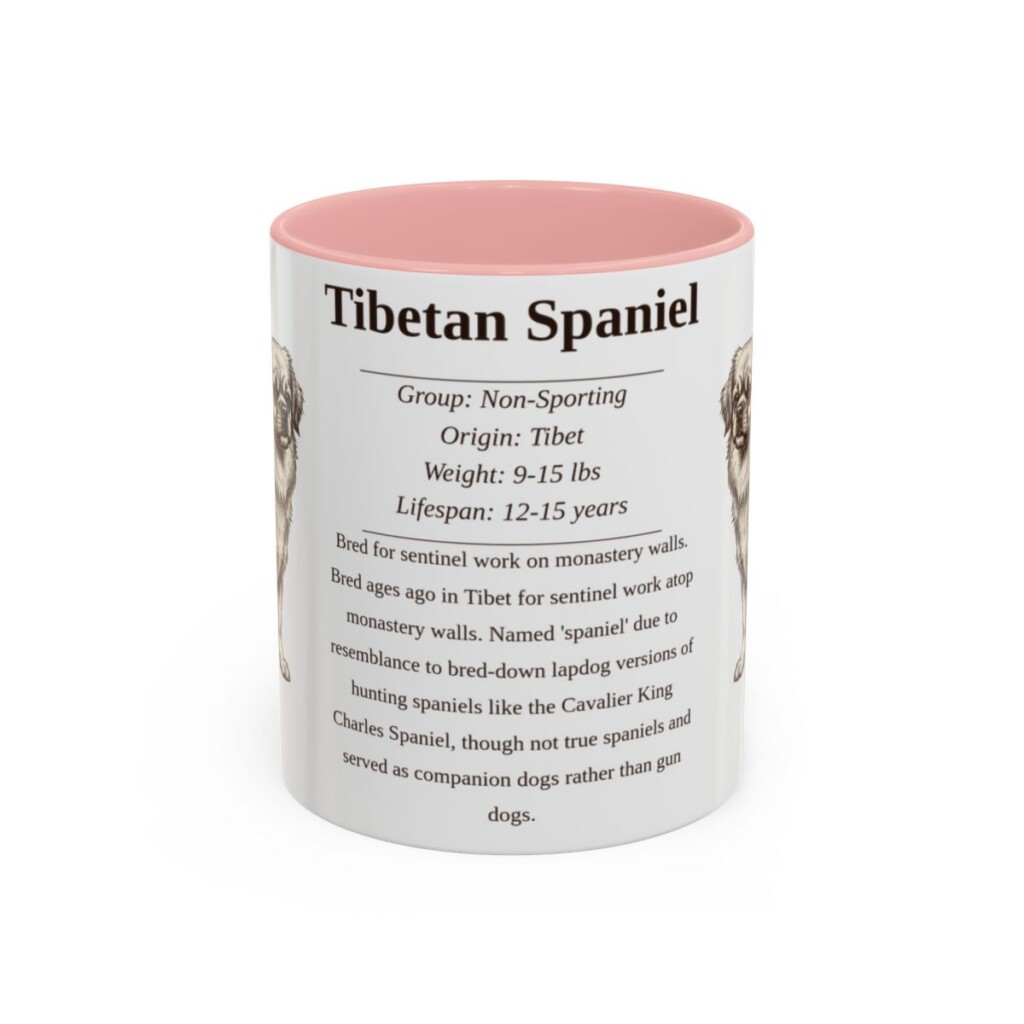 11oz Tibetan Spaniel Mug, Pink, front view