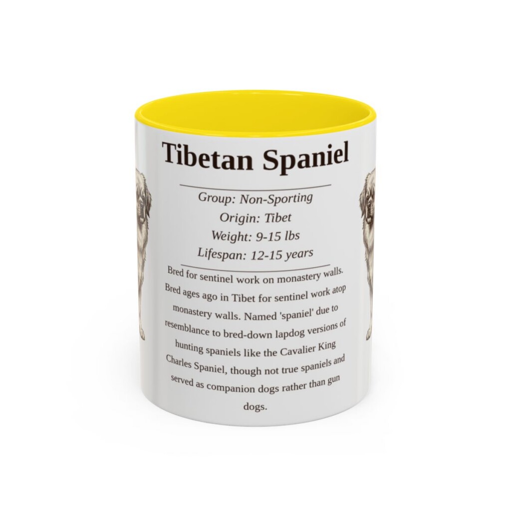 11oz Tibetan Spaniel Mug, Yellow, front view
