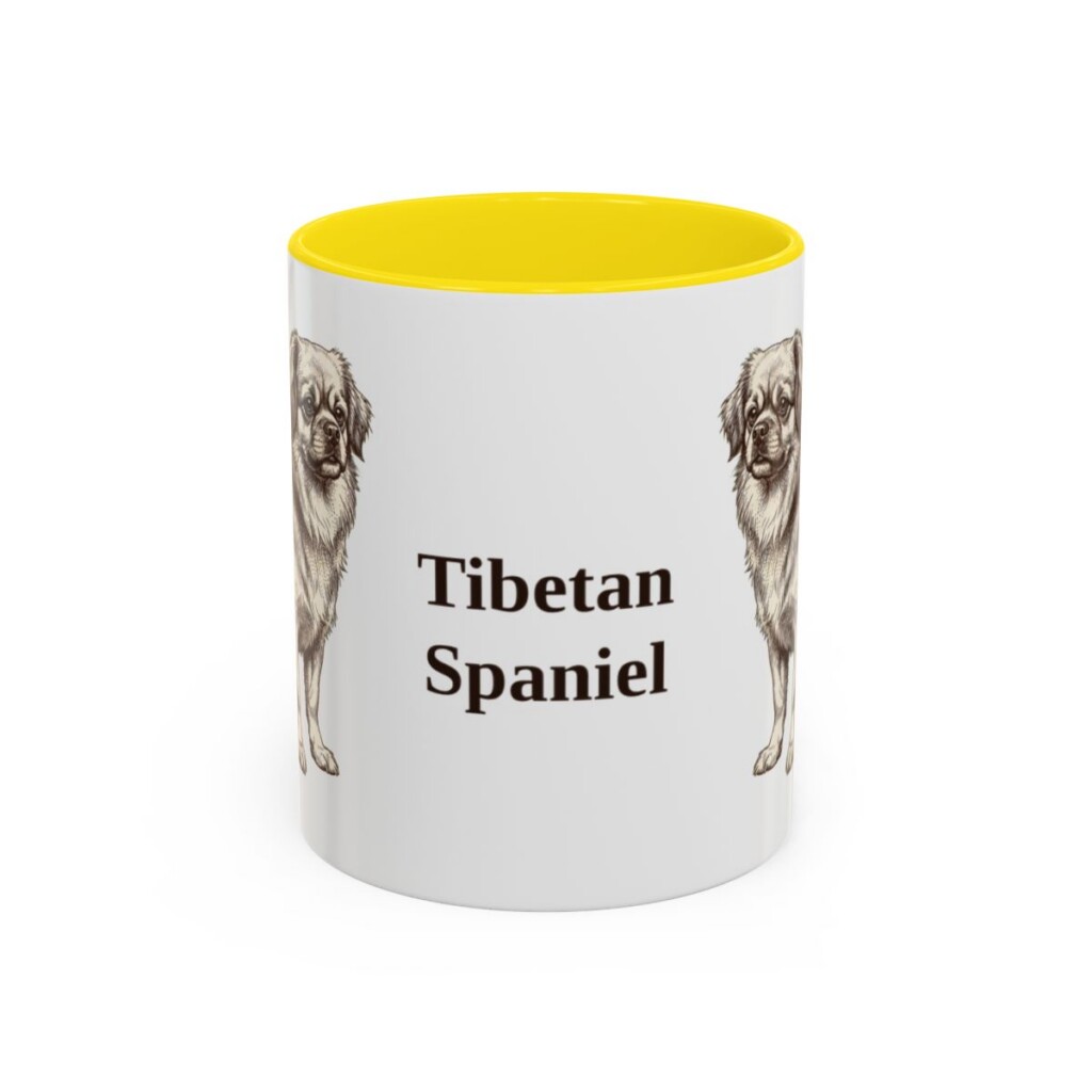 11oz Tibetan Spaniel Mug, Yellow, front view