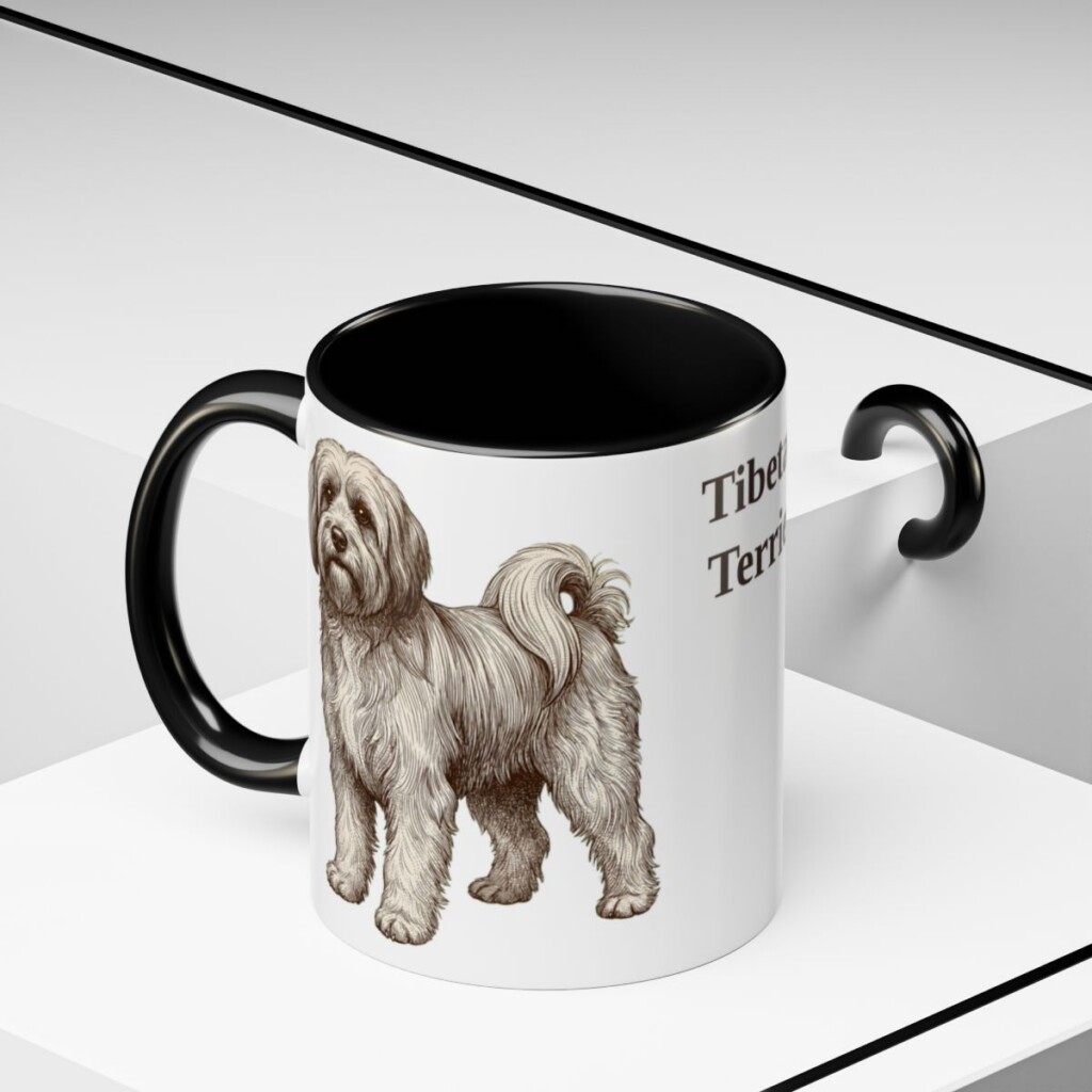 11oz-tibetan-terrier-mug-black-context-2 11oz Tibetan Terrier Mug, Black, lifestyle photo
