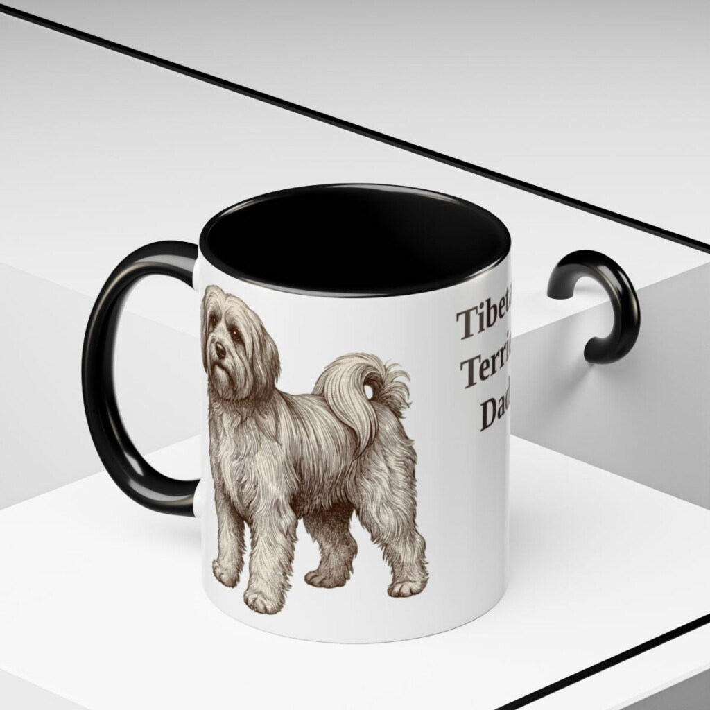 11oz Tibetan Terrier Dog Dad Mug, Black, lifestyle photo