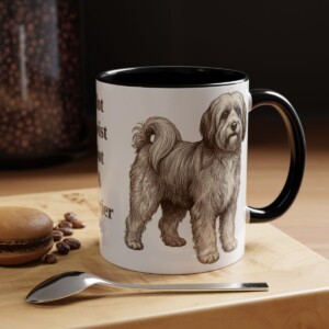 11oz Funny Tibetan Terrier Mug, Black, lifestyle photo