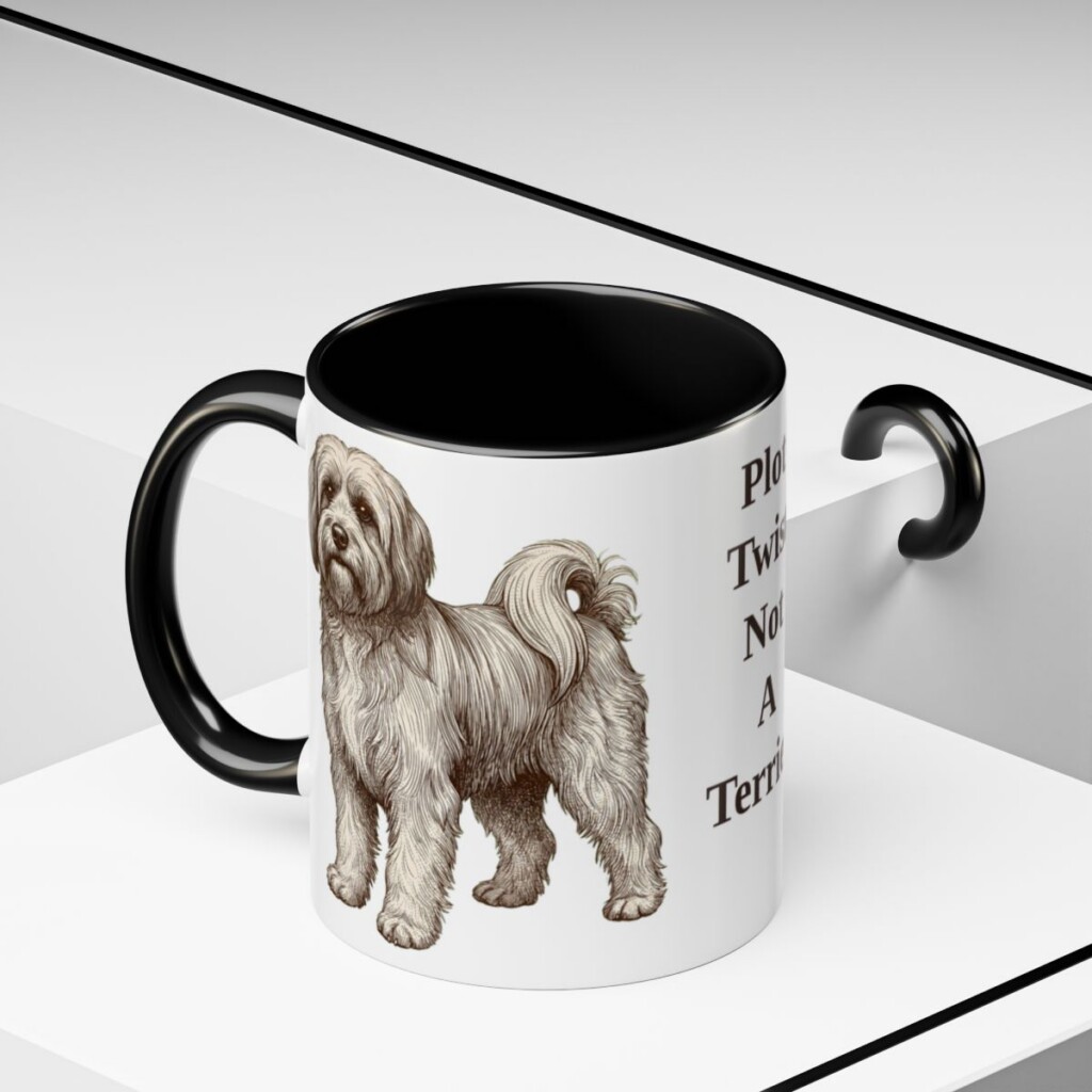 11oz Funny Tibetan Terrier Mug, Black, lifestyle photo