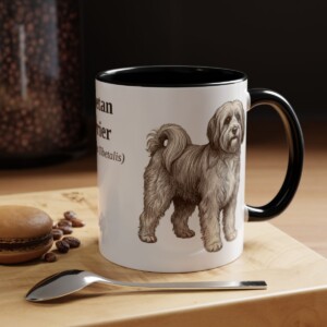 11oz Tibetan Terrier Latin Mug, Black, lifestyle photo