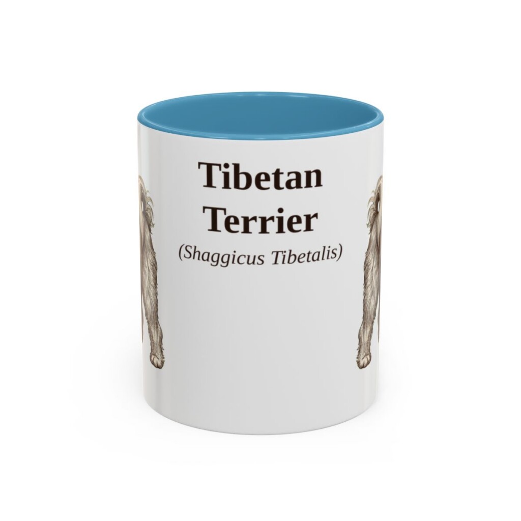 11oz Tibetan Terrier Latin Mug, Light Blue, front view