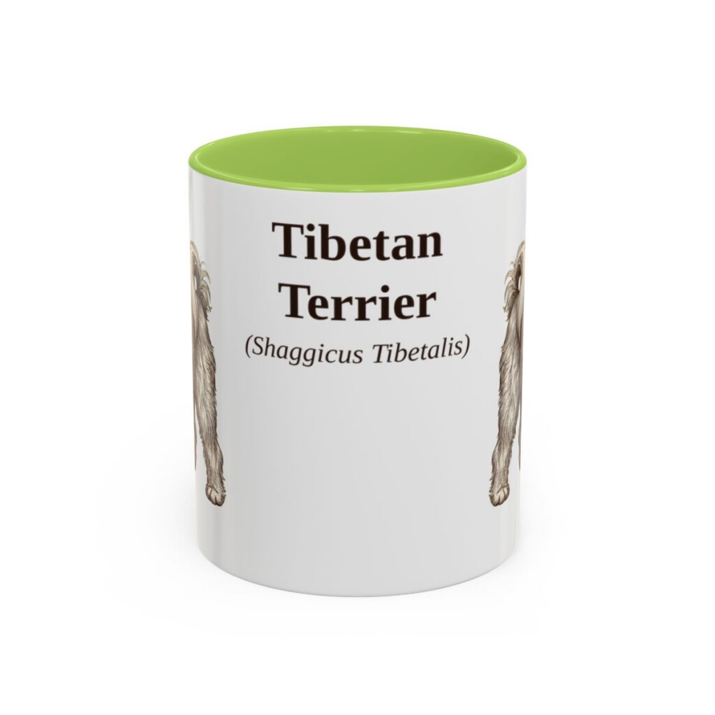 11oz Tibetan Terrier Latin Mug, Light Green, front view