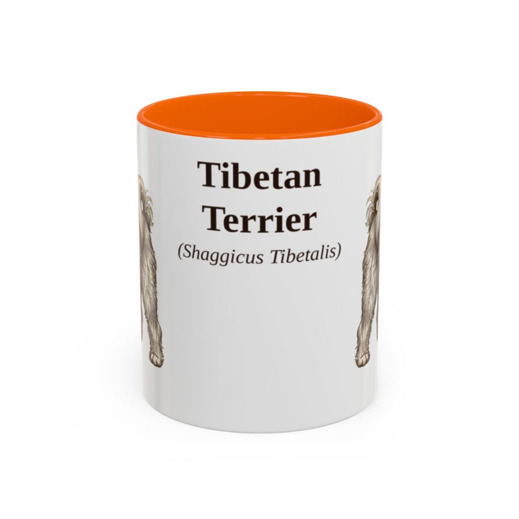 11oz Tibetan Terrier Latin Mug, Orange, front view