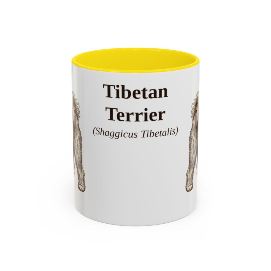 11oz Tibetan Terrier Latin Mug, Yellow, front view
