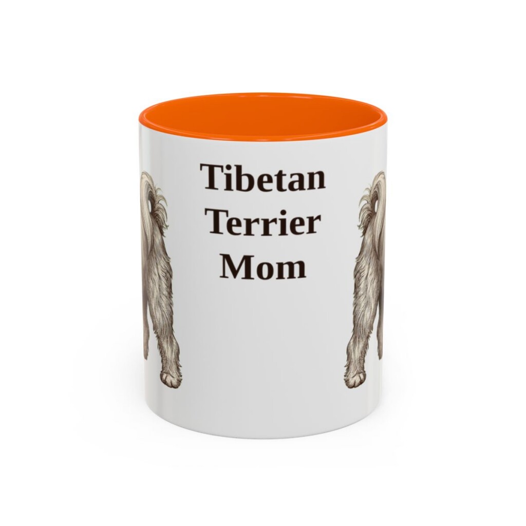 11oz-tibetan-terrier-mug-mom-orange 11oz Tibetan Terrier Dog Mom Mug, Orange, front view