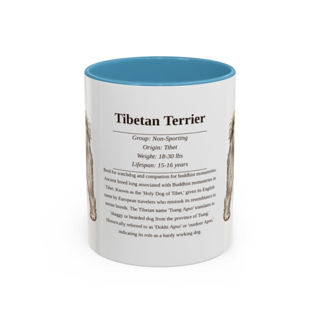 11oz Tibetan Terrier Mug, Light Blue, front view