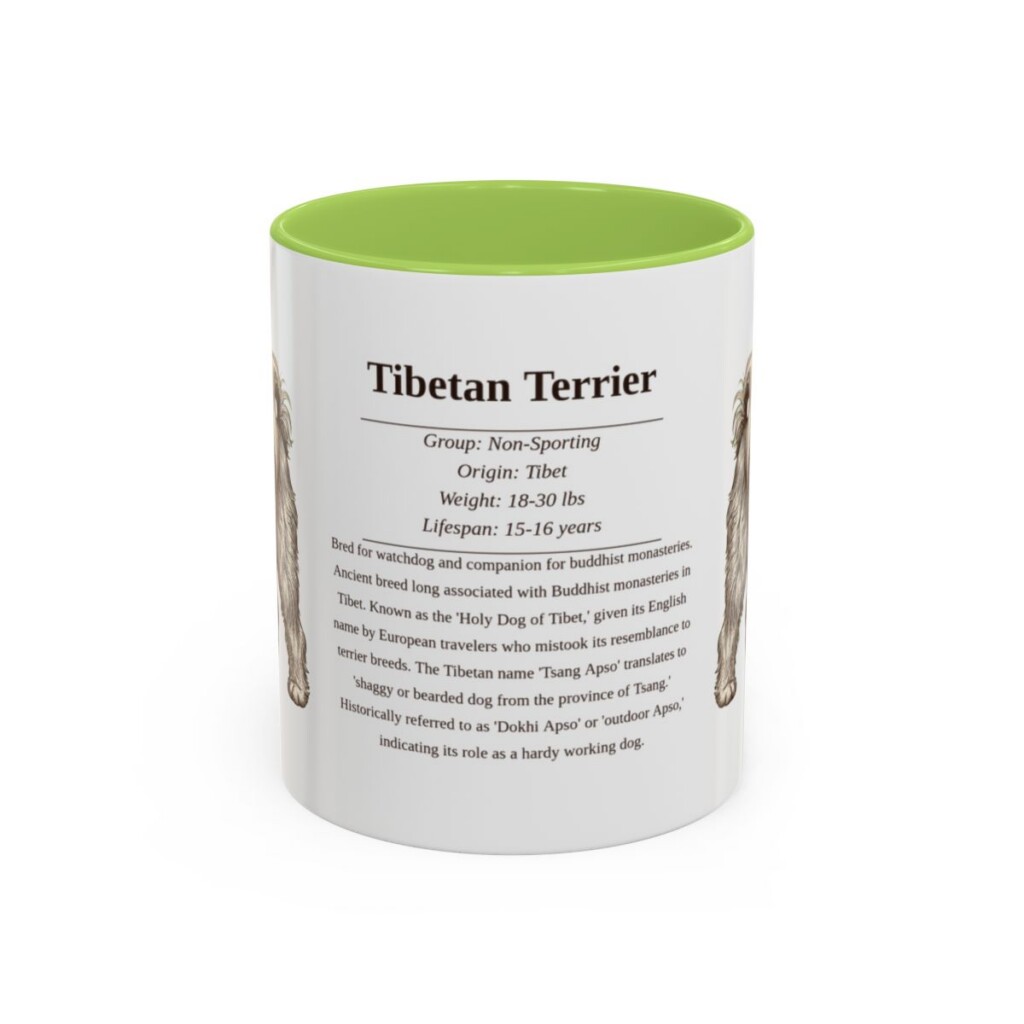 11oz Tibetan Terrier Mug, Light Green, front view